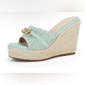 Mint Gree/blue Woven Wedge Sandals